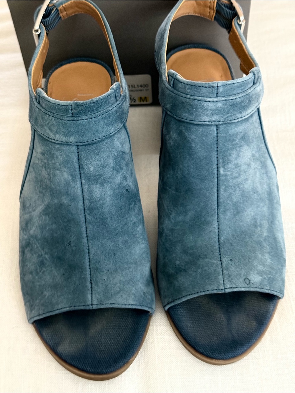 Franco Sarto Blue Suede Open-Toe Slingback Mules